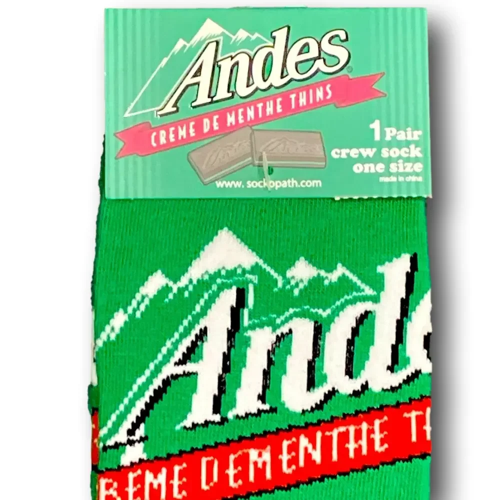 3/$20 Andes Creme De Menthe Thins Funny Novelty Crew Socks - NWT